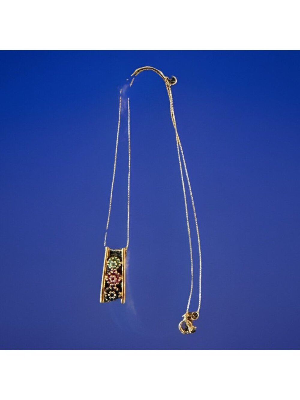 Sterling Silver 925 Gold Vermeil Sapphire Emerald Garnet Pendant Necklace Tested - Picture 2 of 5